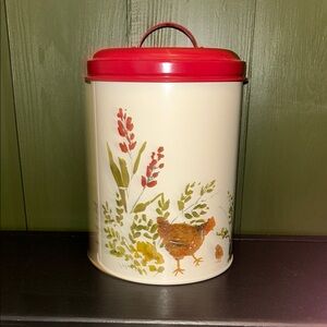 Paula Deen Metal Pantryware Food Storage Canister Rooster/Chick Cottagecore